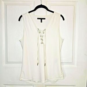 Women's White House Black Market Ivory Lace-up Sleeveless Tank Small